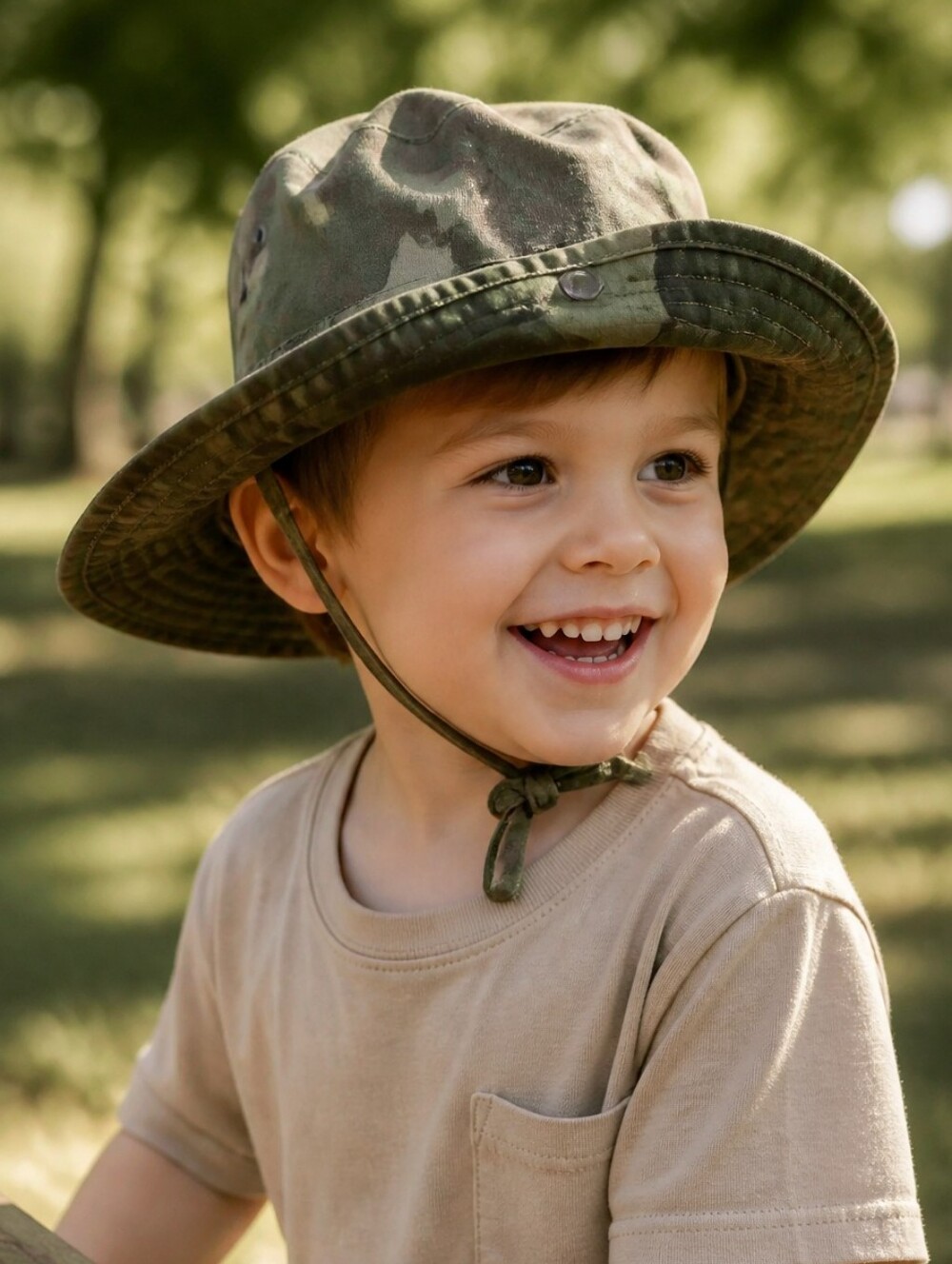 Toddler Boy Green Camo Boonie Camouflage Bucket Hat 3T 4T Cotton Explorer Sun